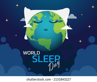 World Sleep Day Vector Design Illustration.Horizontal bright poster for World Sleep Day. Sleeping icons of the planet Earth, the moon and the sun under the covers.