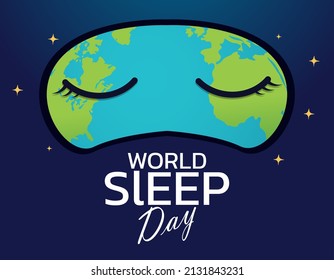 World Sleep Day Vector Design Illustration.Horizontal bright poster for World Sleep Day. Sleeping icons of the planet Earth, the moon and the sun under the covers.