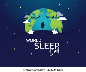 World Sleep Day Vector Design Illustration.Horizontal bright poster for World Sleep Day. Sleeping icons of the planet Earth, the moon and the sun under the covers.