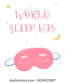 World Sleepy Day. Illustration of a sleep mask. Holiday poster or banner