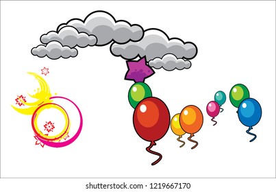 The world of small children, balloons, clouds, vector designs
