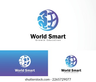 world smart logo creative global design concept brain education