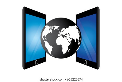 world with smart phone vector illustration design