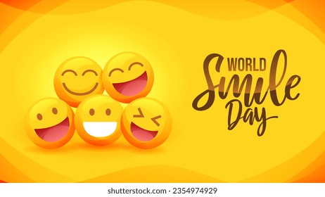 World Smile Day Banner With Smiling Emoji and Hand Lettering Calligraphy