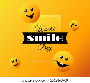 Día Mundial de la Sonrisa. tarjeta de saludo vector brillante, afiche y banner.