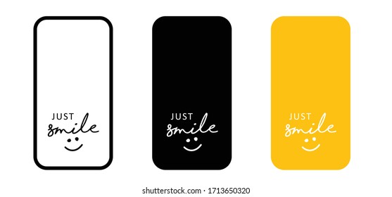World smile day by happy and smiling everyday Smart phone cover Mobile phone case Funny vector covers sign Smartphone, tablet cases icons set Background screen Fun quote for  Social Media Love month 