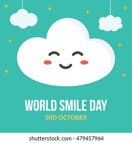 World smile day card with cute cloud on mint green background.