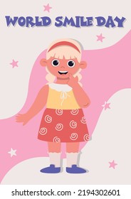  World smile day card with little smiling girl.