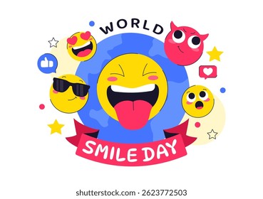 World Smile Day Celebration Vector Illustration Featuring a Smiling Icon, Joyful Emotion and Various Facial Expressions in a Cute and Cheerful Cartoon