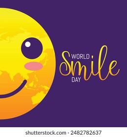 World Smile Day greeting card with big yellow globe face