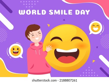 World Smile Day Hand Drawn Cartoon Illustration with Smiling Youth and Happiness Face in Flat Style Background