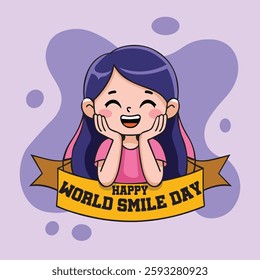 World Smile Day Hand Drawn Cartoon Illustration with Smiling Children and Happiness Face, Flat world smile day illustration, Flat world smile day background