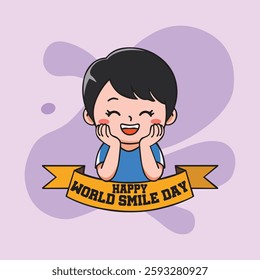 World Smile Day Hand Drawn Cartoon Illustration with Smiling Children and Happiness Face, Flat world smile day illustration, Flat world smile day background
