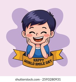 World Smile Day Hand Drawn Cartoon Illustration with Smiling Children and Happiness Face, Flat world smile day illustration, Flat world smile day background