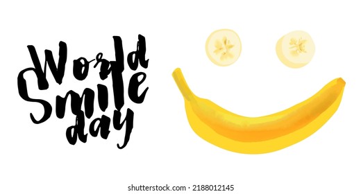 World smile day illustration with yellow banana abstract smile face