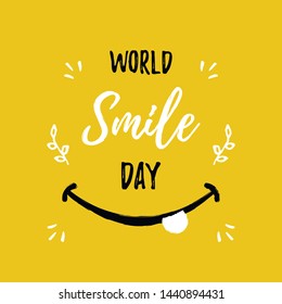 World Smile Day. International Day of Happiness.  Lettering in boho style for print and posters. Vector Template Design Illustration.
