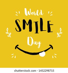 World Smile Day. International Day of Happiness.  Lettering in boho style for print and posters. Vector Template Design Illustration.