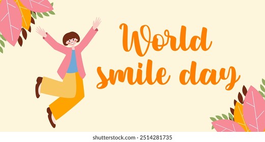 World Smile Day. International Day of Happiness. Lettering in for print and posters. Vector Template Design Illustration.