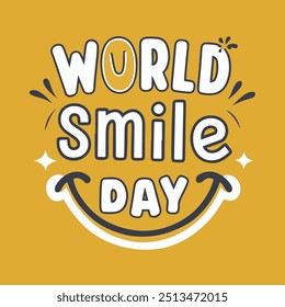Poste de Vector alegre del Día Mundial de la Sonrisa o Anuncio con un diseño de fondo amarillo.