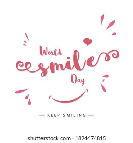 World Smile Day, keep smiling beautiful pink text poster, vector illustration