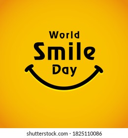 World Smile Day lettering banner template design. Happy smiling icon and text, October 2. Vector emoticon illustration on yellow background 