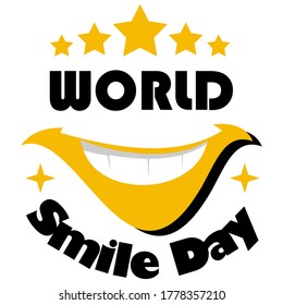 World Smile Day. Lettering and emoticon. Quiet smile.Suitable for greeting card, poster and banner, vector illustration.
