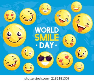 world smile day lettering postcard
