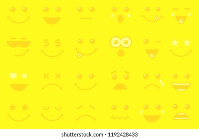 World Smile Day with lettering and smiling emoticon background. Happy yellow smiley in a flat design on yellow pattern background. Vector emoticon joy icons