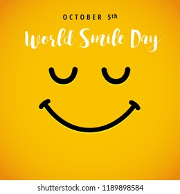 World Smile Day october 5th banner. Winking smiley and lettering World Smile Day on yellow background. Vector illustration