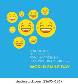 World Smile Day, October 6. Laughing Emoji's Social Media Post Design  Vector template