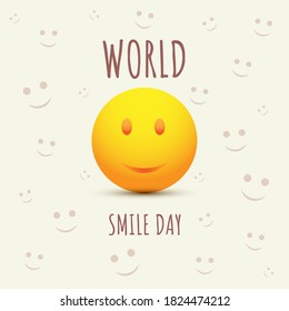 World Smile Day, smiling emoji, cute face emoticon poster, vector illustration