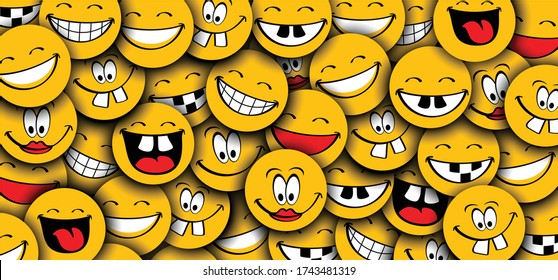 World smile day, smiling National big happiness Fun thoughts emoji face emotion. Laughter lip symbol Smiling lips, mouth, tongue Funny teeth Vector laugh cartoon pattern Lol laughing haha