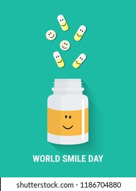 World smile day. Smiling pills. Positive medicine