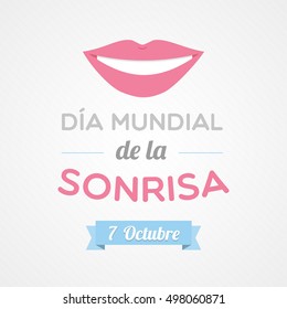 World Smile Day in Spanish. Dia mundial de la sonrisa. Vector illustration, flat design