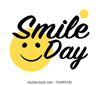 World Smile Day. Yellow smiley with big black eyes. Vector illustration.