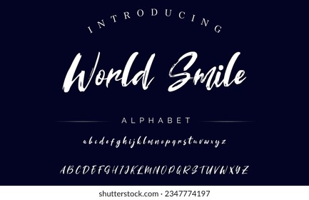 Tipo de letra, alfabeto, tipo de letra, tipografía, estilo de pincel vectorial World Smile. Swatches globales.