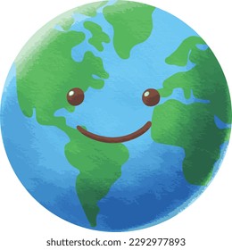 A world with smiley faces drawn in a crayon style.