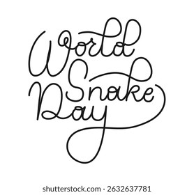 Plantilla de Anuncio de texto negro del Día Mundial de la Serpiente. Una línea de fondo de arte. Letras dibujadas a mano de trazo editables. Dibujo de contorno con tipografía para tarjeta de cartel.