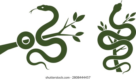 World Snake Day Eco Tree Emblem featuring green serpents on leafy branches.