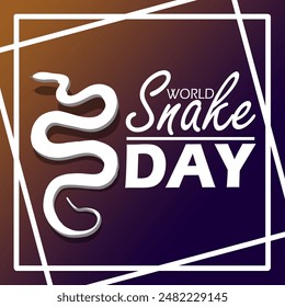 Evento del Día Mundial de la Serpiente Anuncio animal. Ilustración de una serpiente blanca con texto en negrita en el marco sobre fondo degradado para celebrar el 16 de julio