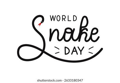World Snake day handwritten words isolated on white background. Hand drawn Calligraphy lettering. Text banner poster card