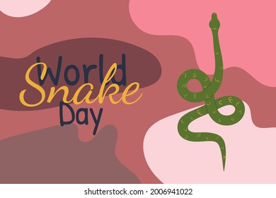 World snake day illustration. Vector hand drawn illustration with snake on abstact spot background in pink color palette.