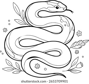 World Snake Day Stylized Line Art with Flowers
