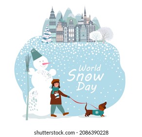 World snow day. Greeting card. January 17.  Vector Illustration