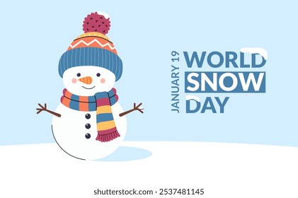 World snow day. Greeting card design, poster template. January 17. Holiday concept
