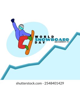 World Snowboard Day to celebrate on December 21st. Illustration of a skateboarder in action on a white background. Sports event banner