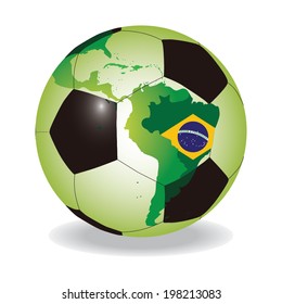 World soccer ball with Brazilian flag vector