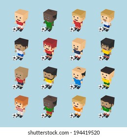 world soccer cartoon character set