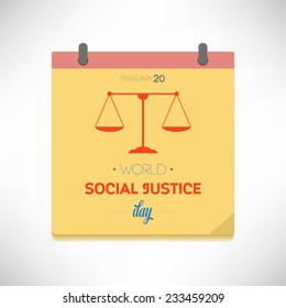 World Social Justice Day flat design vector illustration on calendar page.