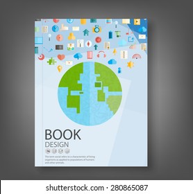World Social network with media icons book, vector illustration